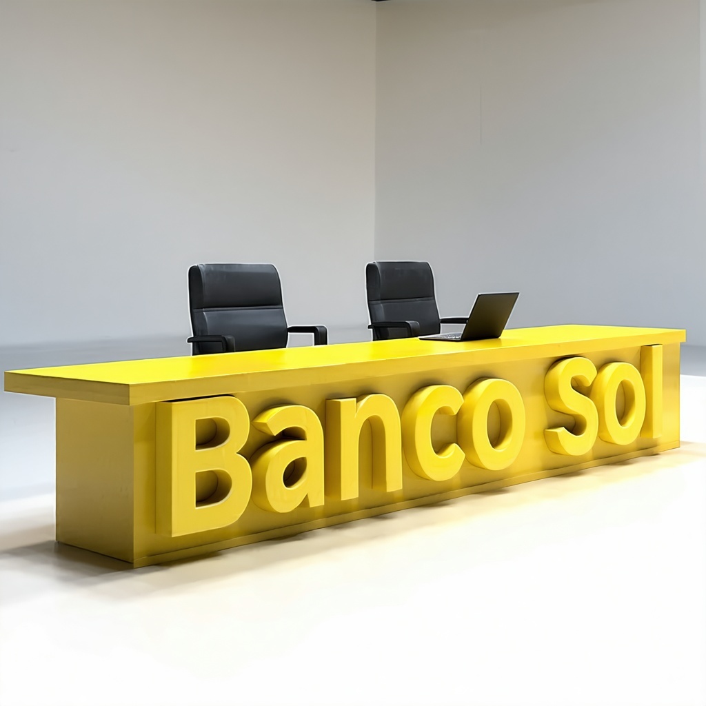 Conferencia de Imprensa do Banco Sol em letras amarelas com os Accionitas negros a volta da mesa